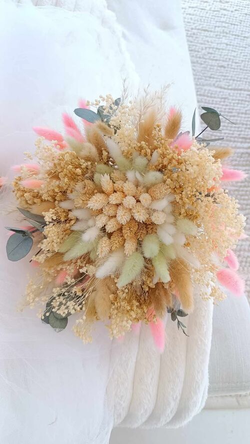 Bouquet de fleur Mariage beige, vert sauge et rose - 22cm à 24cm