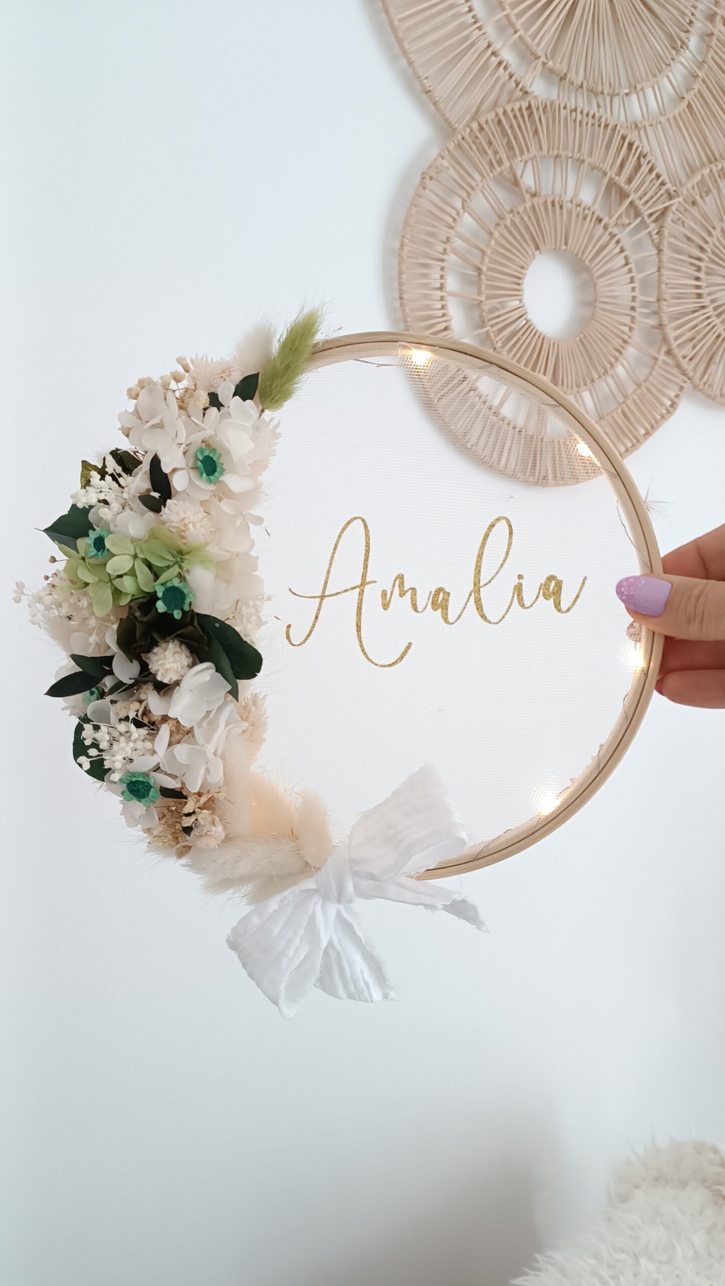 Floral bohemio transparente verde agua y eucalipto - 30cm