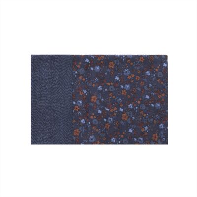 COLCHIDES SCARF IN BLUE, RED AND ORANGE WOOL WITH FLOWER PATTERN