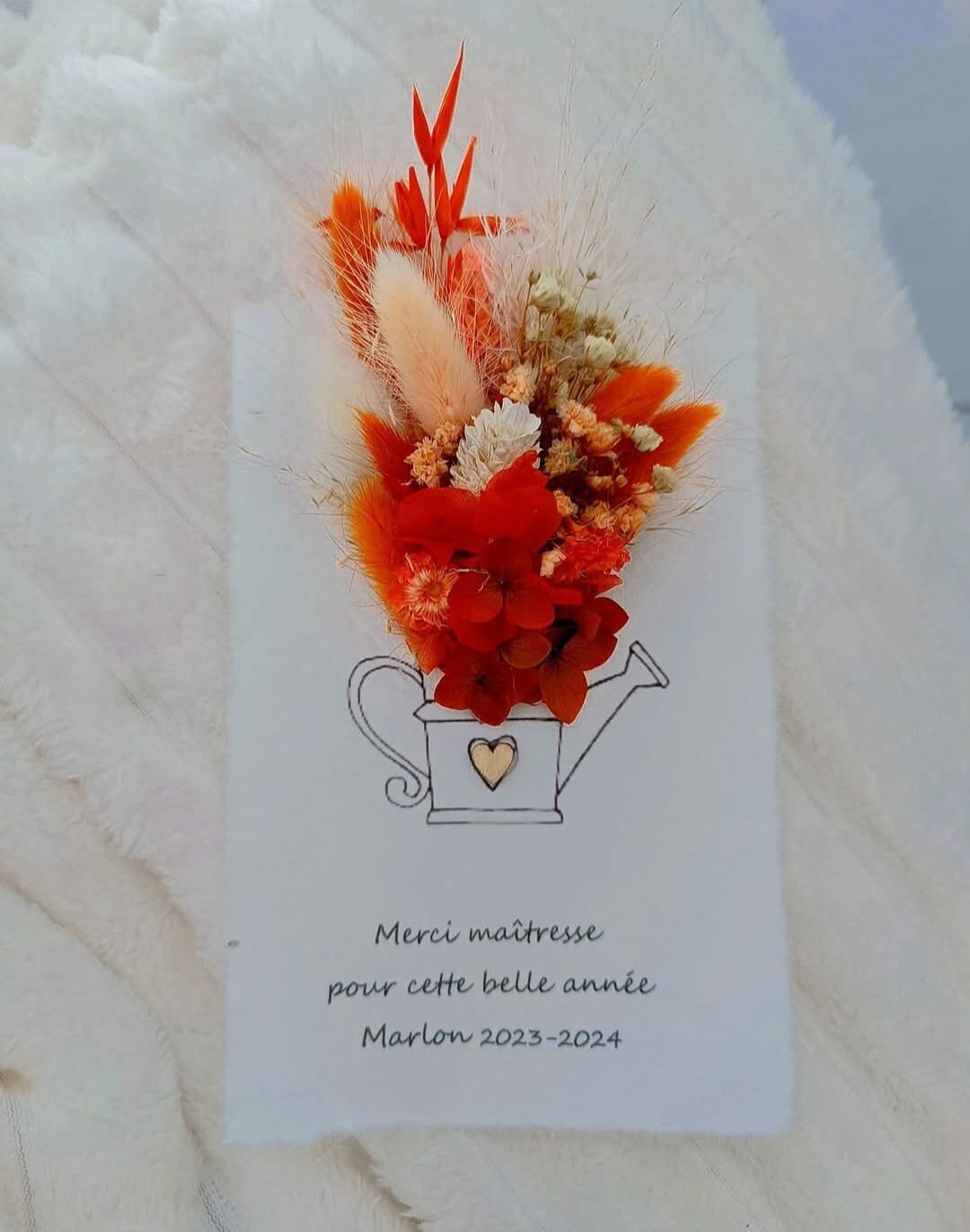 Tarjeta de mensaje personalizada en flores secas para maestra y niñera: regalo de fin de año escolar