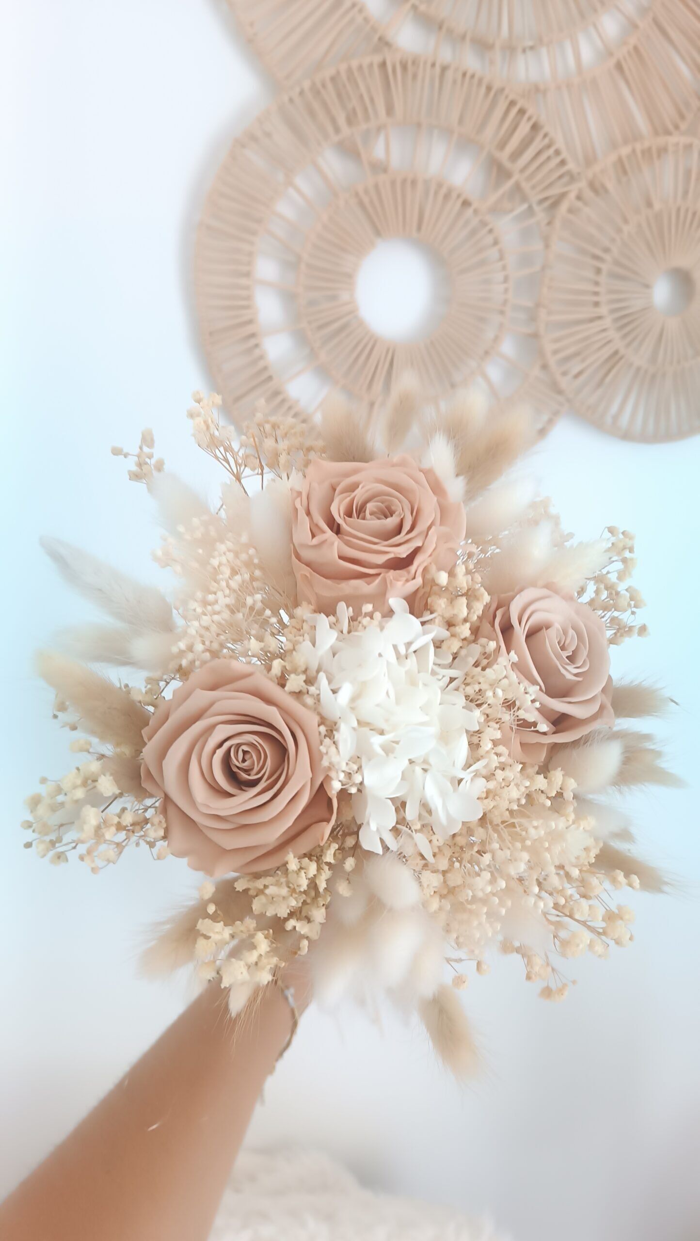 Ramo de flores secas para boda flor rosa beige blanca - Boda bohemia y chic - 26cm a 30cm