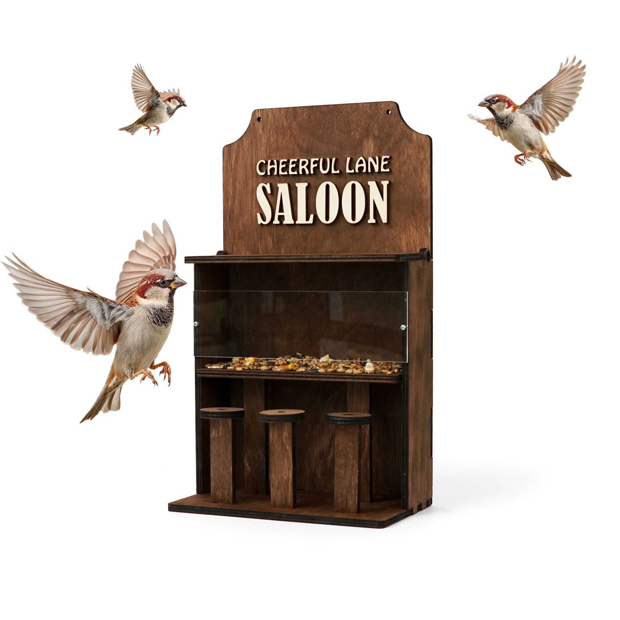 Handmade Wooden Bird Feeder “Saloon”, Perfect Gift for Nature Lovers