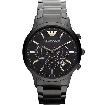 RELOJ EMPORIO ARMANI PARA HOMBRE AR2453 CORREA DE ACERO INOXIDABLE NEGRA Y ESFERA NEGRA CON CAJA NEGRA CRONÓGRAFO