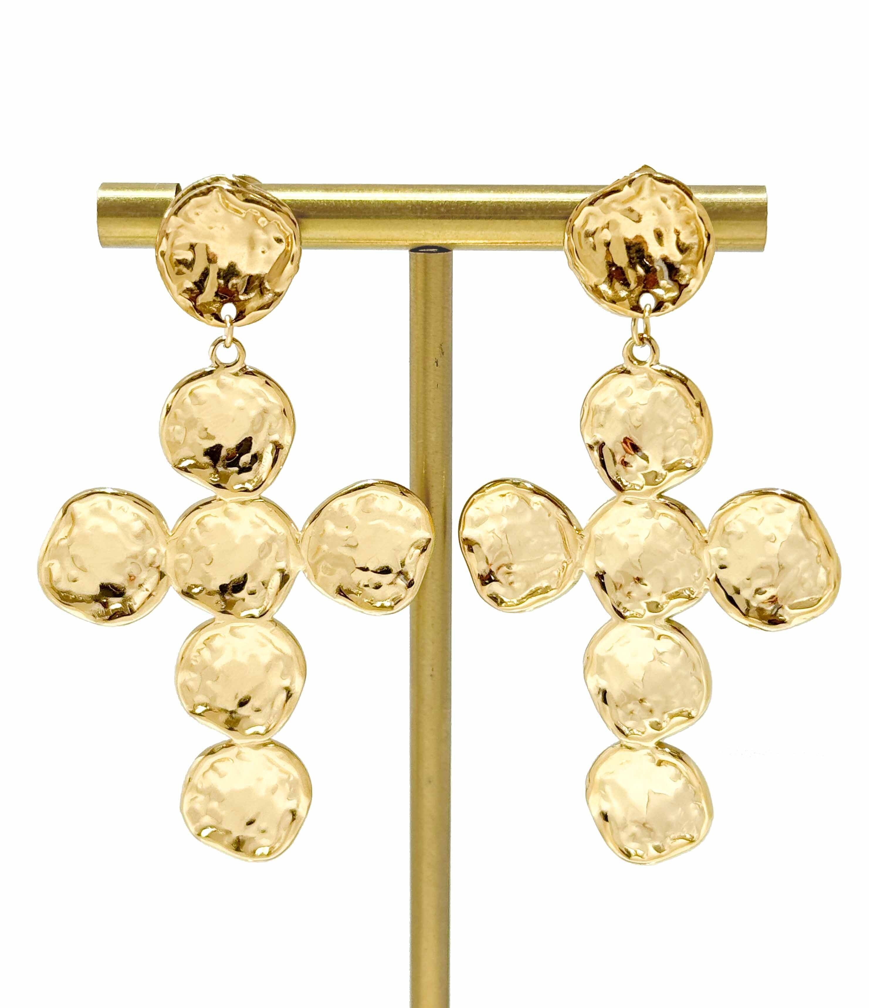 Orecchini a croce martellata - Acciaio inossidabile 316L