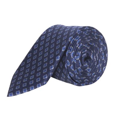 EOLE - NAVY BLUE SILK TIE WITH GEOMETRIC PATTERN