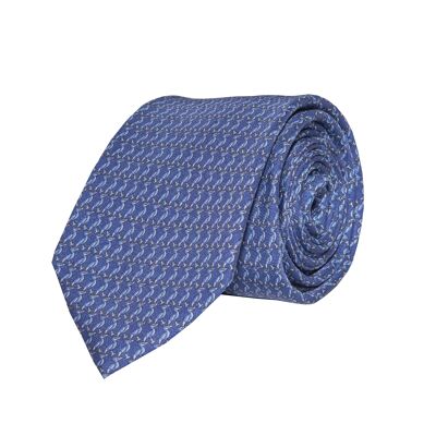 Pelecanidae - cravate en soie bleu indigo à motif animalier