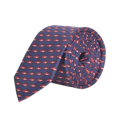 Pontos ii - cravate en soie bleu marine à motif animalier rouge