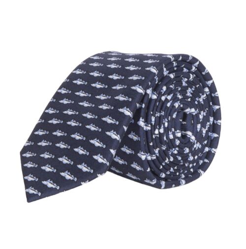 Pontos - cravate en soie bleu marine à motif animalier bleu ciel