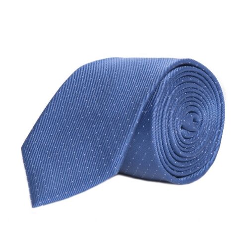 Olympe ii - cravate en soie bleu à motif points blanc