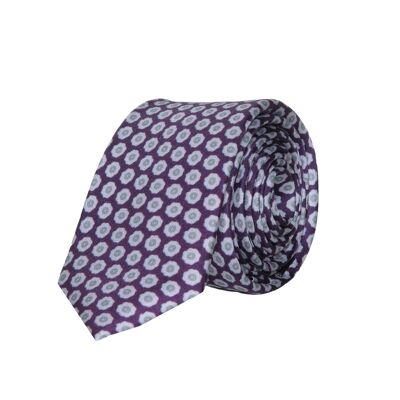 Hormé - cravate slim en soie bleu violet à motif geometrique blanc et gris