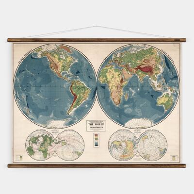 World in Hemispheres Map - 130x99cm