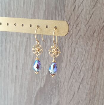 Boucles d'oreilles fleur en or avec cristaux de tanzanite AB 4