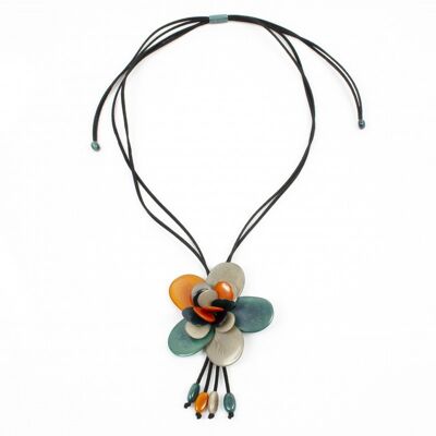 FLOR necklace Gris Taupe/Orange Cuit/Bleu Canard