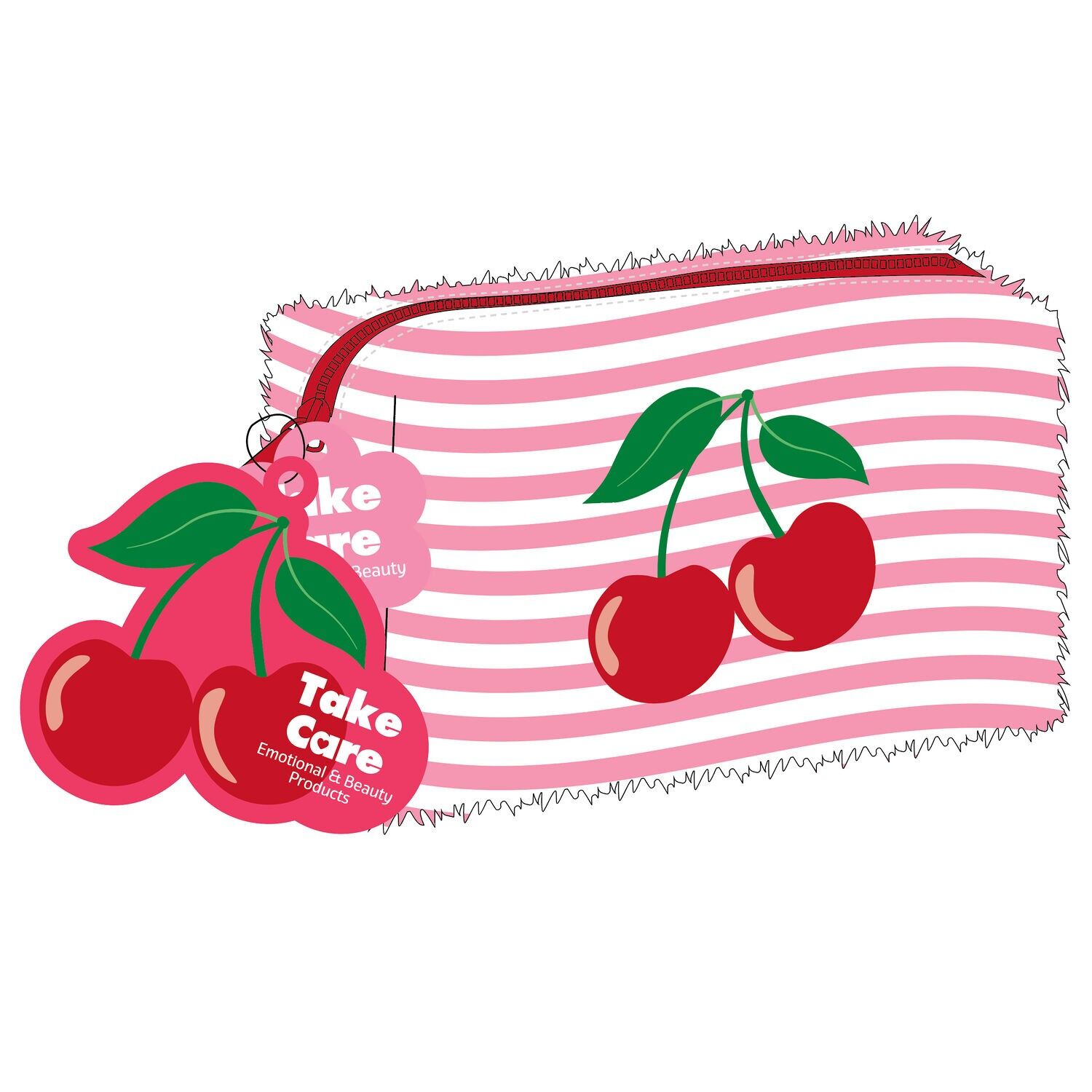 Plüsch-Kulturtasche/Make-up-Tasche – Kirschmuster