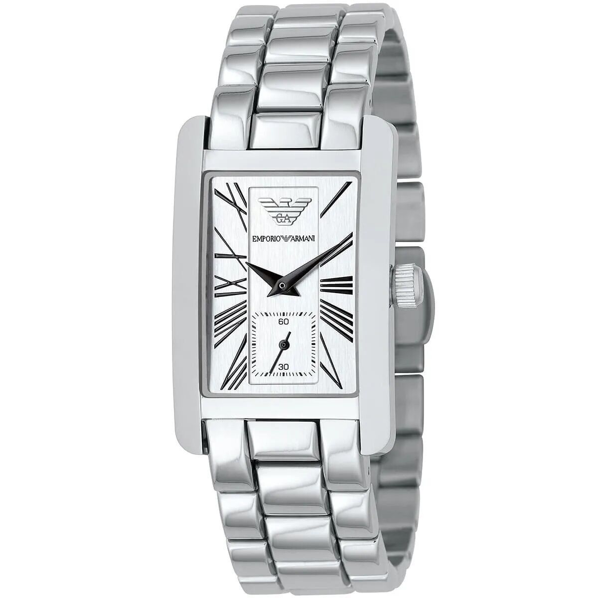 OROLOGIO DA DONNA EMPORIO ARMANI AR0146 IN ACCIAIO INOSSIDABILE CON CINTURINO ARGENTO E QUADRANTE BIANCO CON CASSA ARGENTO RETTANGOLARE CLASSICO