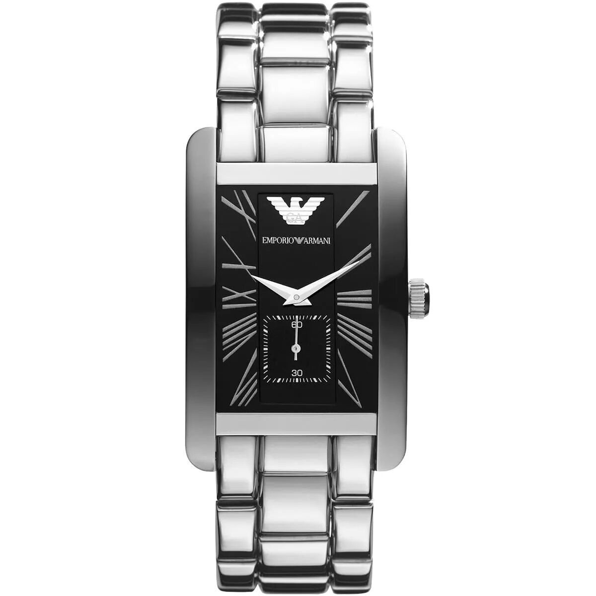 OROLOGIO DA UOMO EMPORIO ARMANI AR0156 IN ACCIAIO INOSSIDABILE CON CINTURINO ARGENTO E QUADRANTE NERO CON CASSA ARGENTO CLASSICO RETTANGOLARE AL QUARZO