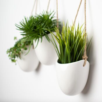 KAZAI.® | Vase de jardinière suspendu en céramique | Ensemble de 3 jardinières | Blanc brillant 3