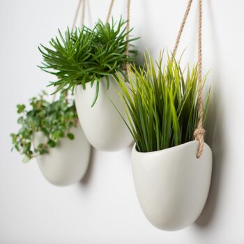 KAZAI.® | Vase de jardinière suspendu en céramique | Ensemble de 3 jardinières | Gris Clair Mat 3