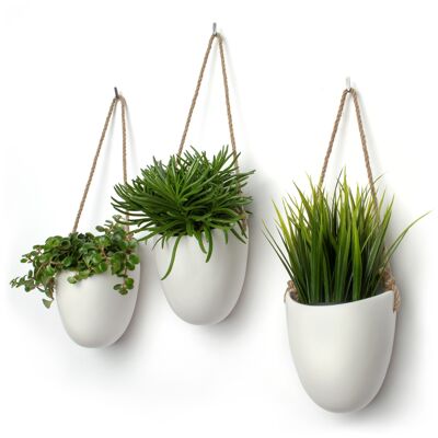 KAZAI.® | Ceramic Hanging Planter Vase | Set of 3 Planters | Matt White