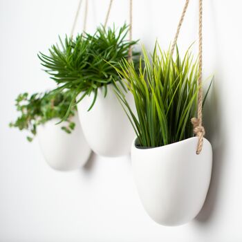 KAZAI.® | Vase de jardinière suspendu en céramique | Ensemble de 3 jardinières | Blanc mat 3