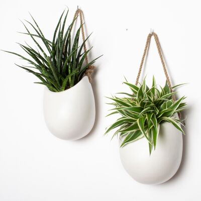 KAZAI.® | Vase de jardinière suspendu en céramique | Ensemble de 2 jardinières | Blanc mat