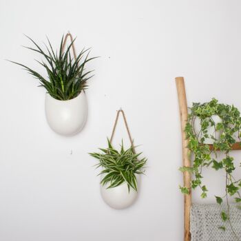 KAZAI.® | Vase de jardinière suspendu en céramique | Ensemble de 2 jardinières | Blanc mat 6