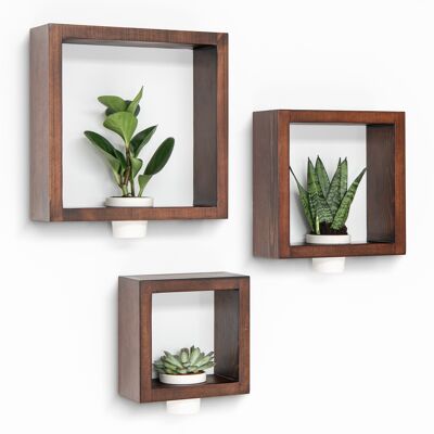 KAZAI. Wall Shelf Set made of solid Pine Wood | Including White Ceramic Planters | Handmade exquisite Decoration for your Home and Office
