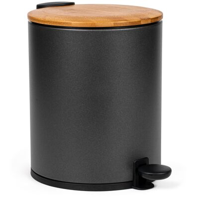 KAZAI.® Bamboo Bathroom Bin | Soft-Close and Non-Slip | 5 liters | Black