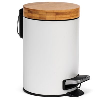 Kazai. 3L Designer Bathroom Bin | Superior Bamboo | Soft Closing | Anti-finger | White