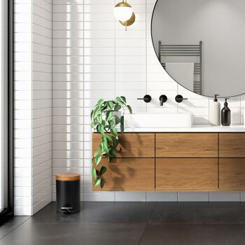 Kazaï. Poubelle de salle de bain design 3L | Bambou Supérieur | Fermeture en douceur | Anti-doigt | Le noir 7