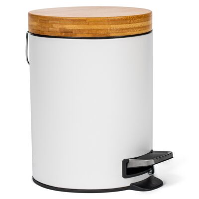 Kazai. 5L Designer Bathroom Bin | Superior Bamboo | Soft Closing | Anti-Finger | White