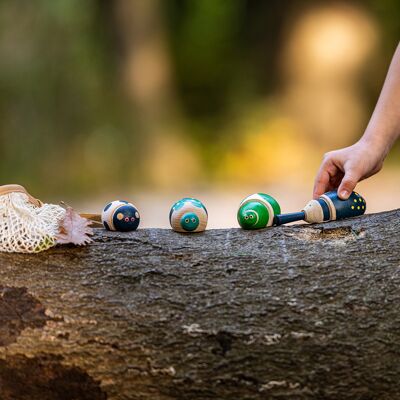 Set scarafaggi rotanti, giocattolo in legno per bambini, con borsa, età 1,5-3 anni