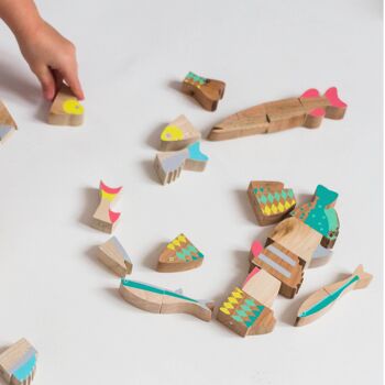 Puzzle poisson aimanté, jouet en bois pour enfant de 4 à 10 ans 3