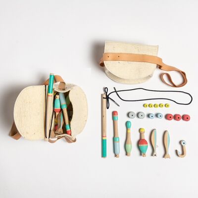 Juego de pesca, tejido de cuentas de madera y juguete de pesca para niños en una bolsa, de 3 a 5 años