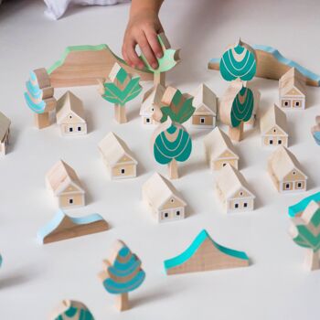 Blocs de construction de village, jouet en bois pour enfants de 3 à 8 ans 3