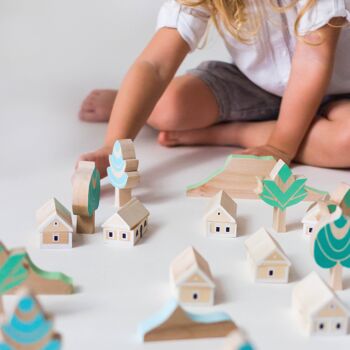 Blocs de construction de village, jouet en bois pour enfants de 3 à 8 ans 5