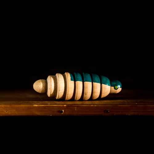 Glow in the dark firefly - aquamarine, wooden toy for kids, outdoor play, age 3-10