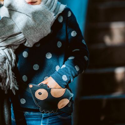 Gürteltasche Bär - blau, Ledertasche für Kinder ab 2 Jahren