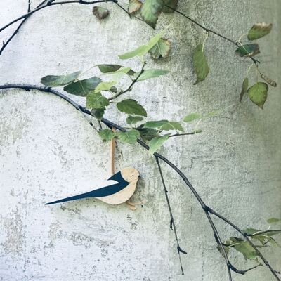 Adorno de pájaro - tit de cola larga, adorno de madera, vivero, decoración