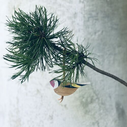 Bird ornament - goldfinch, wooden ornament, nursery, decoration