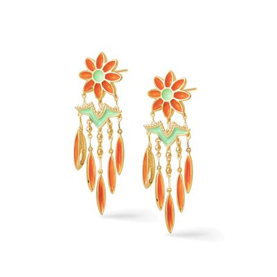 Gold Antheia Earrings with Orange and Mint Enamel