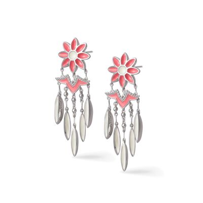 Silver Antheia Earrings with Pink and White Enamel