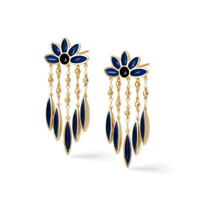 Gold Arboretum Earrings with Blue Enamel