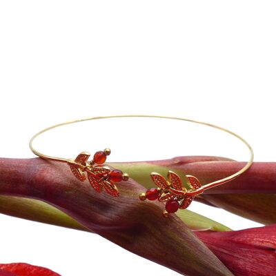 Love leaf bangle: red carnelian and bracelet gilded with fine gold