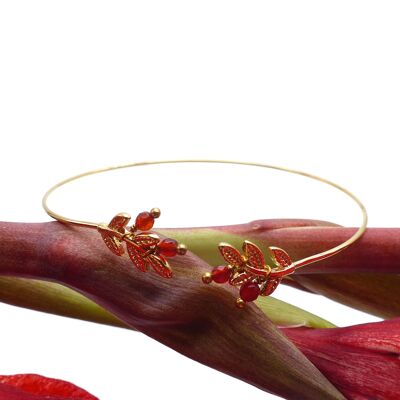 Brazalete Love Leaf: cornalina roja y brazalete dorado con oro fino