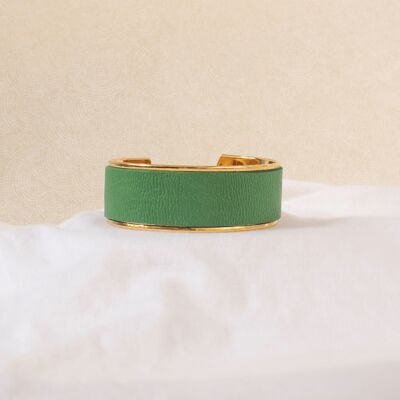 Small cuff gilded with fine gold and leather: green