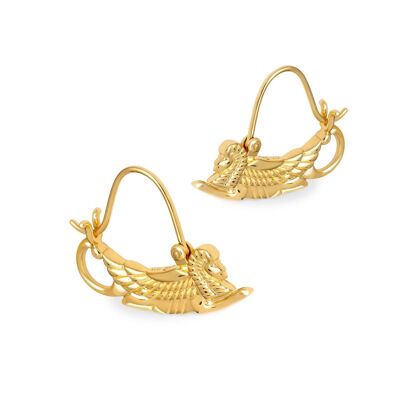 Gold Sphinx Hanging Hoop Earrings