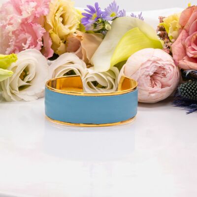 Small cuff gilded with fine gold and leather: sky blue