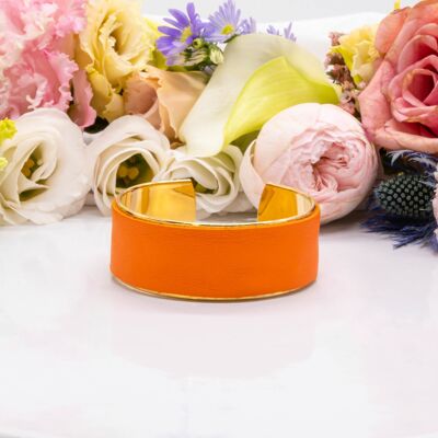 Small cuff gilded with fine gold and leather: orange