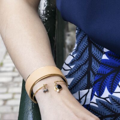 Small cuff gilded with fine gold and leather: light brown